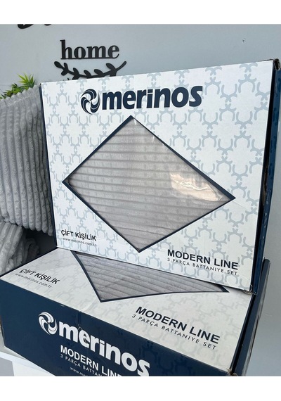 Merinos Modern Line 3 Parça Battaniye Yatak Örtüsü Açik Gri Açık Gri