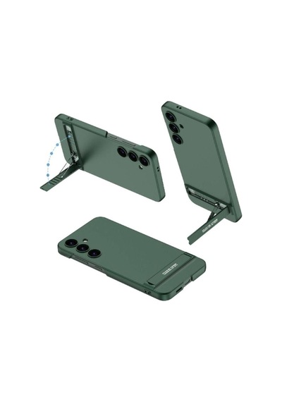 Galaxy S24 Kılıf Zore Kamera Korumalı Dikey Standlı Ays Kapak Koyu Yeşil