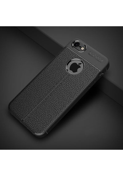 Apple Uyumlu iPhone 5 Kılıf Deri Desenli Ve Esnek Yapılı Sağlam Derry Silikon Kılıf Siyah