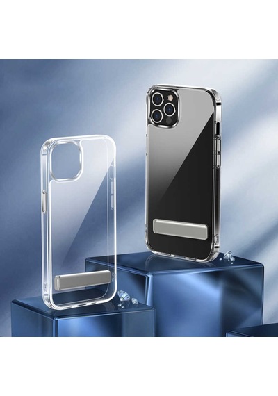 Apple Uyumlu iPhone 13 Pro Max Kılıf Standlı Şeffaf Silikon Zore L-Stand Kılıf Renksiz