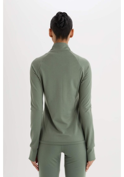 DeFactoFit Fitted Dik Yaka Çift Cepli Fermuarlı Sporcu Hırka B3985AX25SPKH458 Haki