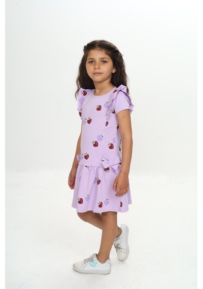 Toontoy Kids Toontoy Kız Çocuk Fiyonklu Kalp Baskılı Elbise Lila