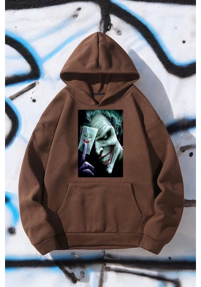 Uyguntarz Poster Baskılı Unisex Oversize Sweatshirt Kahverengi