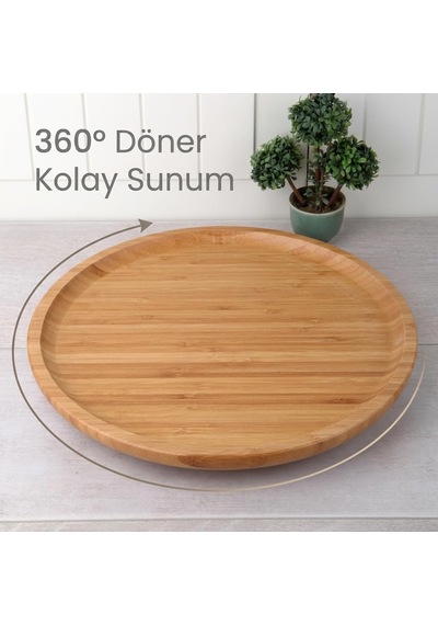 Bambu Dönerli Yuvarlak Sunum Tabağı 30 X 30 X 3,1 Cm, 360 Derece Dönen Servis Tepsisi, Kahvaltı, Peynir, Meyve Ve Atıştırmalık Sunumu İçin Çok Renkli