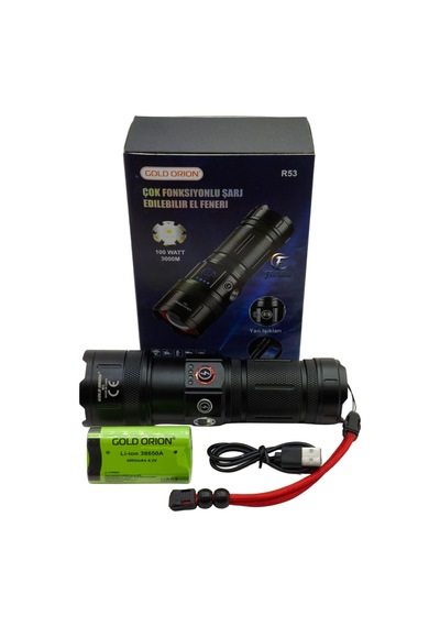 Gold Orion R53 Profesyonel 100w 3000 Lümen Zoomlu Şarjlı El Feneri Siyah