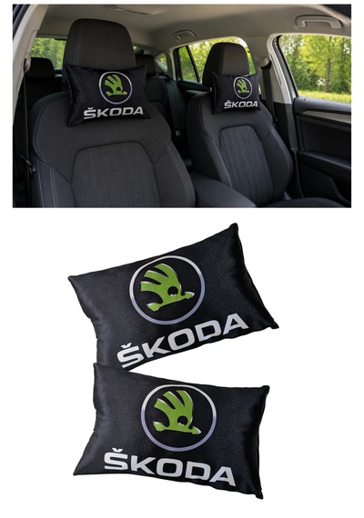 Skoda Araç Uyumlu Dijital Baskılı Seyahat Boyun Yastığı - Şık Tasarım Siyah