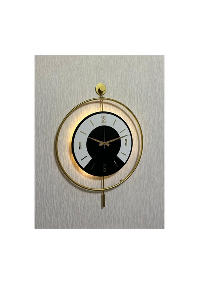 Pey Aksesuar 50x70 Cm Metal Ahşap Ve Işığın Muhteşem Uyumu Duvar Saati Dekoratif Ahşap-m54-gold-siyah-dikkat -beyaz-gold