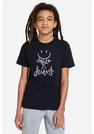 Qivi Cuma Günkü Metin Smile English Art Baskılı Unisex Çocuk Siyah Ts