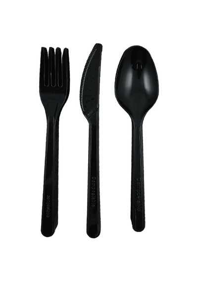 Sert Kalın Plastik Çatal - Bıçak - Kaşık 1. Kalite Lüks Siyah Çatal - Kaşık - Bıçak 3 Lü Set 100 Adet Siyah