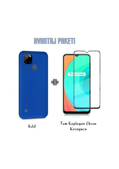 Oppo Realme C25y Kılıf Esnek Ince Soft Tasarım Dayanıklı Kılıf Ve Tam Kaplayan Ekran Koruyucu Col178277-mavi