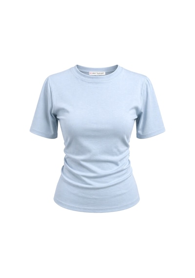 Mixray 2095 Kadın Büzgü Detaylı Arkası Yırtmaçlı Basic T-shirt Bebe Mavi Bebe Mavisi