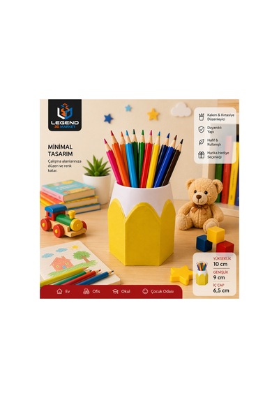 Kurşun Kalem Tasarımlı Renkli Masaüstü Düzenleyici 3d Baskı Çocuklar İçin Eğlenceli Masaüstü Organizer Sarı