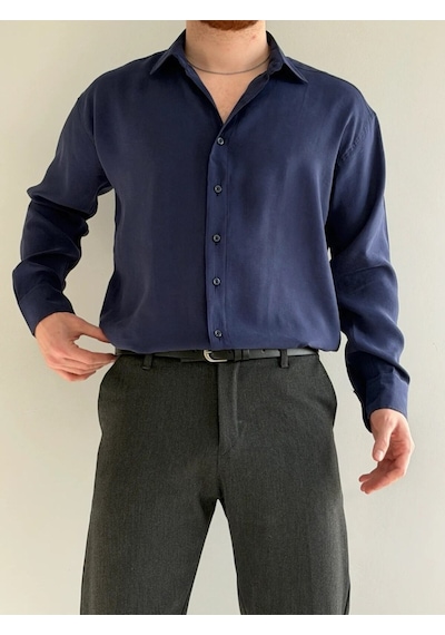 Relaxed Fit Hafif Rahat Modal Kumaş Gömlek Lacivert