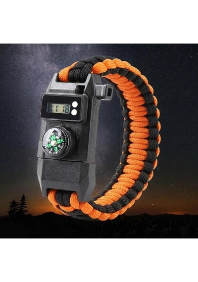 Paracord Dijital Saat Düdük Hayatta Kalma Turuncu Kamp Bilekliği Evimdeyokyok