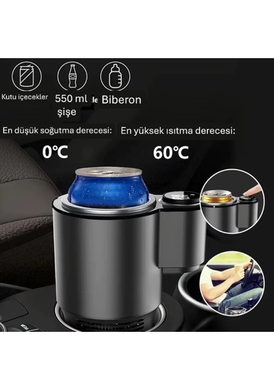 Dijital Ekranlı Araç İçi Isıtıcı & Soğutucu Bardak Tutucu 12v Çakmaklık Soketli Seyahat İçecek Standı