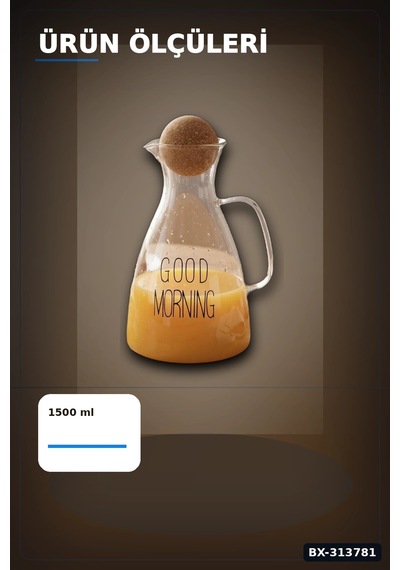 1500 Ml Yuvarlak Mantar Kapaklı Cam Sürahi - Good Morning Yazılı - Bulaşık Makinesi Uyumlu Bx-313781 Diğer
