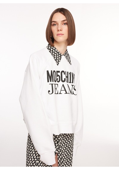 Moschino Jeans Bisiklet Yaka Düz Beyaz Kadın Sweatshırt J1714