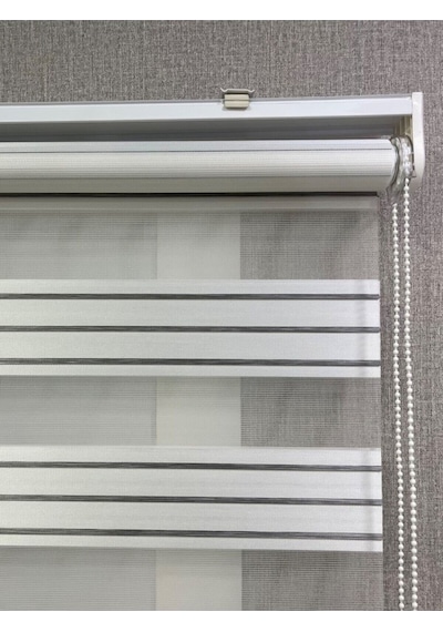 Zebra Stor Perde Dar Plise Güneşlik Beyaz Gri Çizgili Beyaz