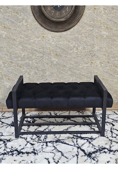 Zafir Siyah Boyalı Metal 80 Cm Puf Bench - Antre Puf - Hol Bench - Puf - Oturak - Bench Siyah