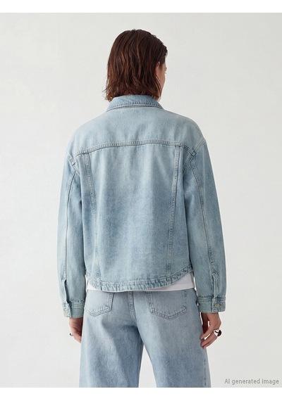 Lcw Vision İndigo Gömlek Yaka Oversize Kadın Jean Ceket