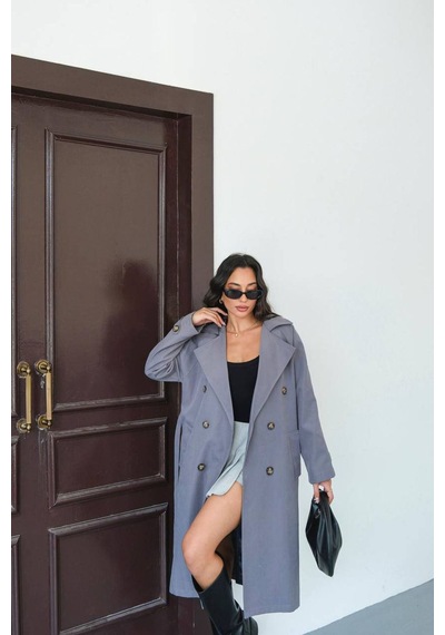 Neşeli Butik Kadın Mevsimlik Tam Boy Trençkot Nbmylk33 Gri