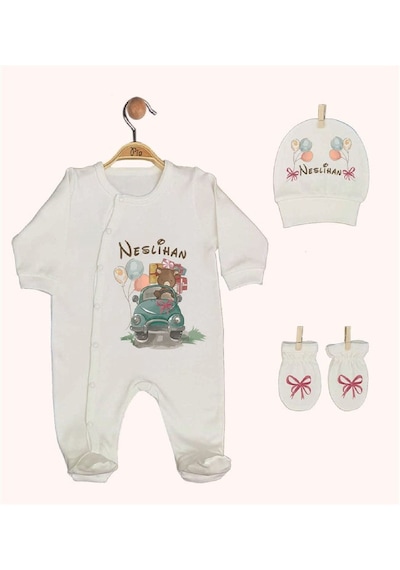 Pia Baby Gl 1935-02 İsme Özel Beşli Tulum Set Krem