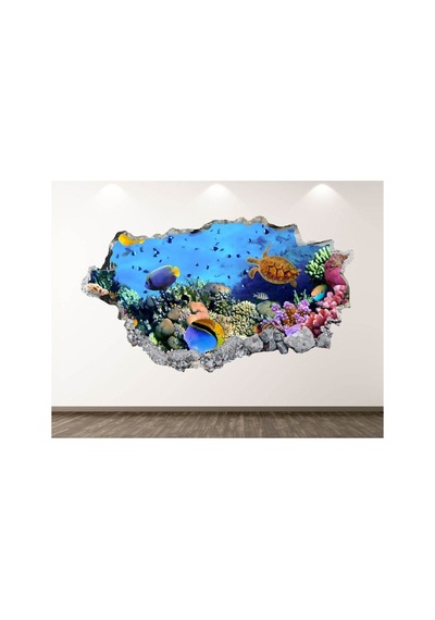 Büyük Akvaryum Balıklar Ve Deniz Canlıları Full Hd Baskı 3d Duvar Sticker
