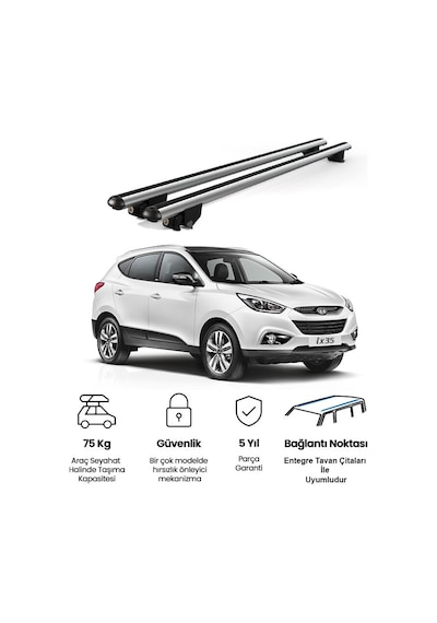 Kanca Hyundai İx35 2010-2015 Uyumlu Gri Kilitli Ara Atkı 120cm Port Bagaj Tavan Barı