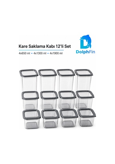 Kare Saklama Kabı 12'li Set Siyah 650-1900 Ml