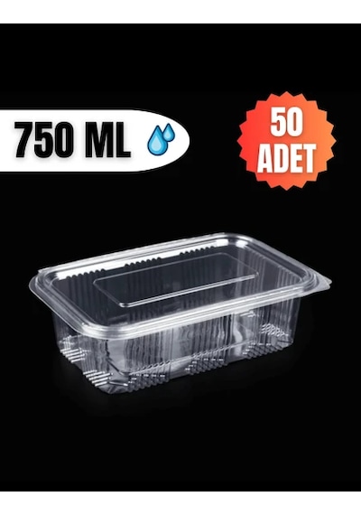 Plastik Kapaklı Kullan At Saklama Kabı Sızdırmaz Kap 750 Ml 50 Adet