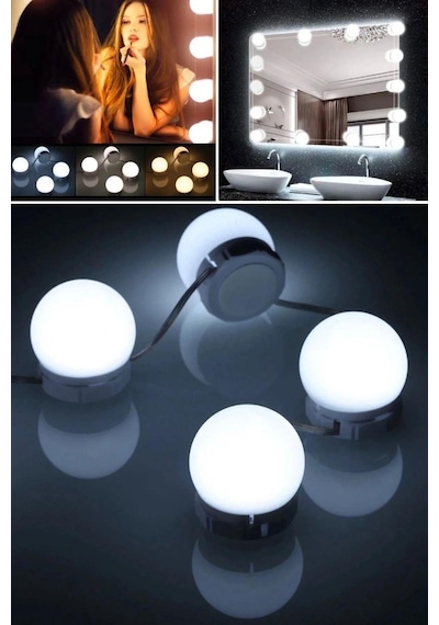 Nostalji Hollywood Tarzı 10'lu Makyaj Aynası Lambası 3 Mod Led Işıklı Lamba Usb Çok Renkli
