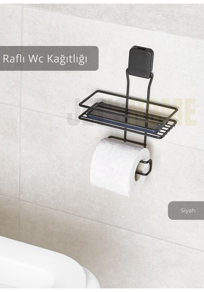 Jet's Home Paslanmaz Raflı Tuvalet Kağıdı Askılığı Wc Kağıtlık Tutucu Siyah Siyah