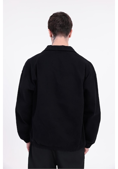 Erkek Gabardin Kumaş Fermuarlı Oversize Beli Lastikli Mevsimlik Ceket-265 Siyah