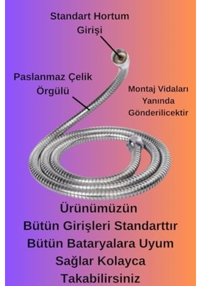 Paslanmaz Çelik 2 Metre Spiral Duş Başlığı Hortumu 1.kalite