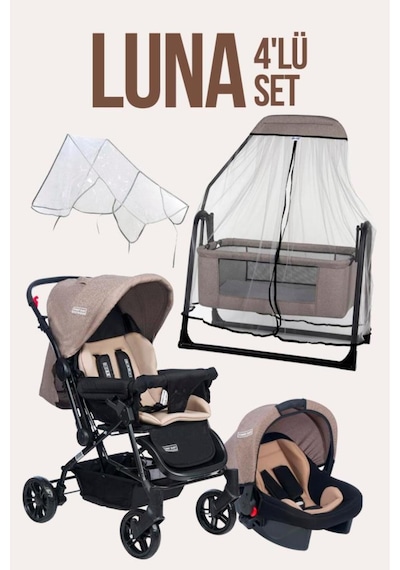 Tommybaby Luna 4'lü Set Puset Beşik Yağmurluk ve Bebek Arabası Antrasit