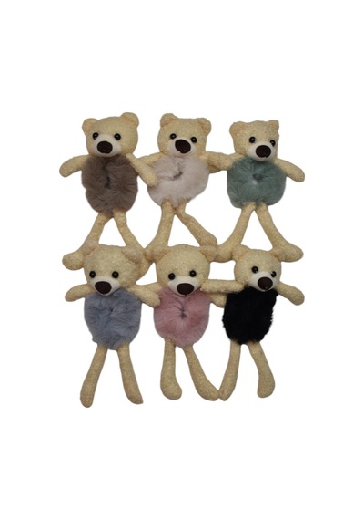 Ayıcıklı Peluş Kız Çocuk Lastik Toka & Ayna Seti Bej