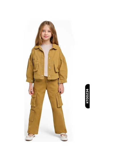 Escabel Xo Kids Kargo Cepli Kemerli Düz Paçalı Kız Çocuk Pantolon 5-14 Yaş 2413 Fıstık Yeşili