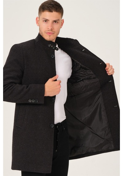 Plt8367 Dewberry Erkek Palto-Düz Antrasit