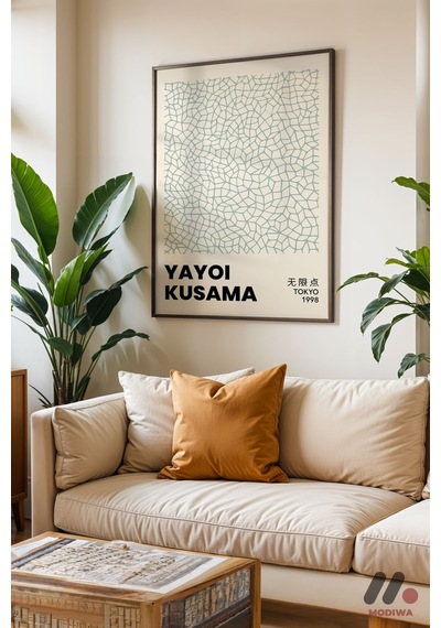 Yayoi Kusama Beyaz Ağ Deseni, Siyah Çerçeveli Duvar Tablosu - Sanatsever Hediyesi
