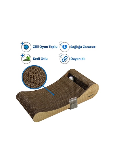 Herniks Doğal Kedi Otlu ve Zilli Toplu Kedi Tırmalama Kartonu Hr2023 44 CM