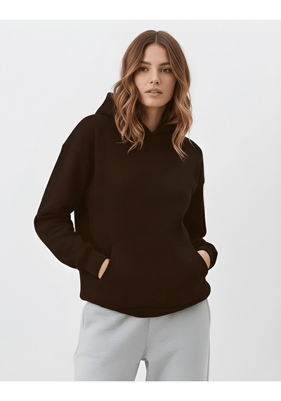 Uyguntarz Unisex Yumuşak Dokulu 3 İplik Umber Oversize Sweatshirt Kahverengi