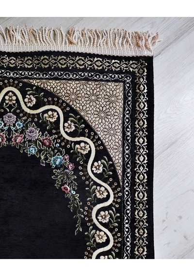 Kadife Astarlı Seccade Ve Kristal Tesbih Özel Kutulu Lüks Hediyelik Çeyizlik Set Siyah