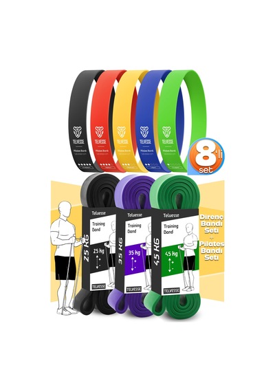 8li Giga Set 25+35+45 Kg + 5li Pilates Direnç Bandı Barfiks Lastiği Loop Band Mix Ton Çok Renkli