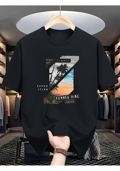 Uyguntarz Unisex Summer Vıbe Baskılı Tasarım Tshirt Siyah