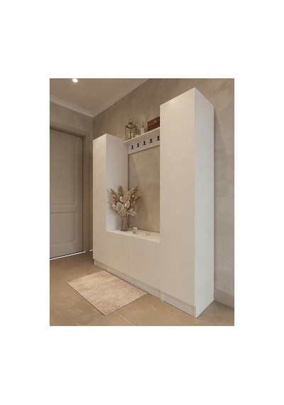 Karnaval Portmanto P9102-1 Beyaz - 4 Kapaklı Askılık Portmanto - Vestiyer - Ayakkabılık