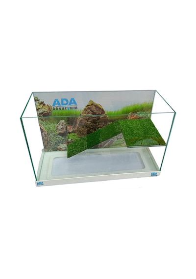 Ada Akvaryum Su Kaplumbağası Akvaryumu Bahçeli Rampalı Dinlenme 50x30x25 Cm Arka Plan Hediyeli