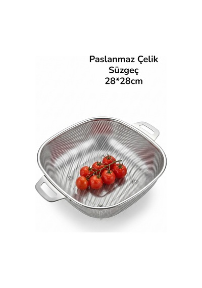 Paslanmaz Çelik Lüks Süzgeç Kevgir Kulplu 28 28cm Gri