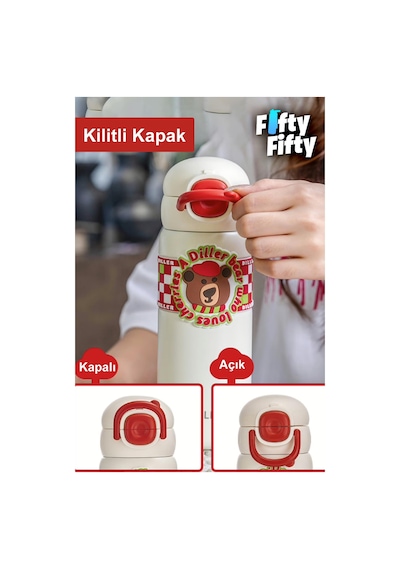 Dıller 600 Ml Tek Kapak Çift Kullanım Pipetli/pipetsiz Taşıma Kulplu Vacum Cup/çelik Termos -ffdıllerd9238 Çok Renkli