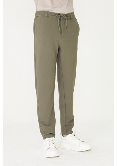 Haki Modern Kesim Bağcıklı Smart Casual Jogger Pantolon Haki
