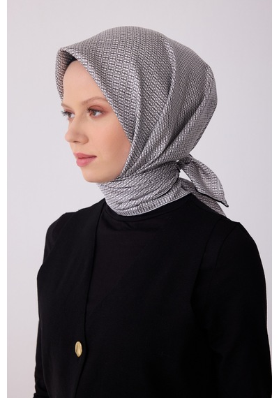 Belli Monogram Desen Saf İpek Twill Eşarp - 2026 İlkbahar-yaz T 4321 Gümüş